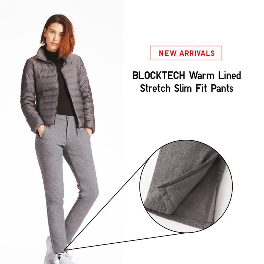 Uniqlo Blocktech Warm Lined Stretch Slim Fit Pants - Gray